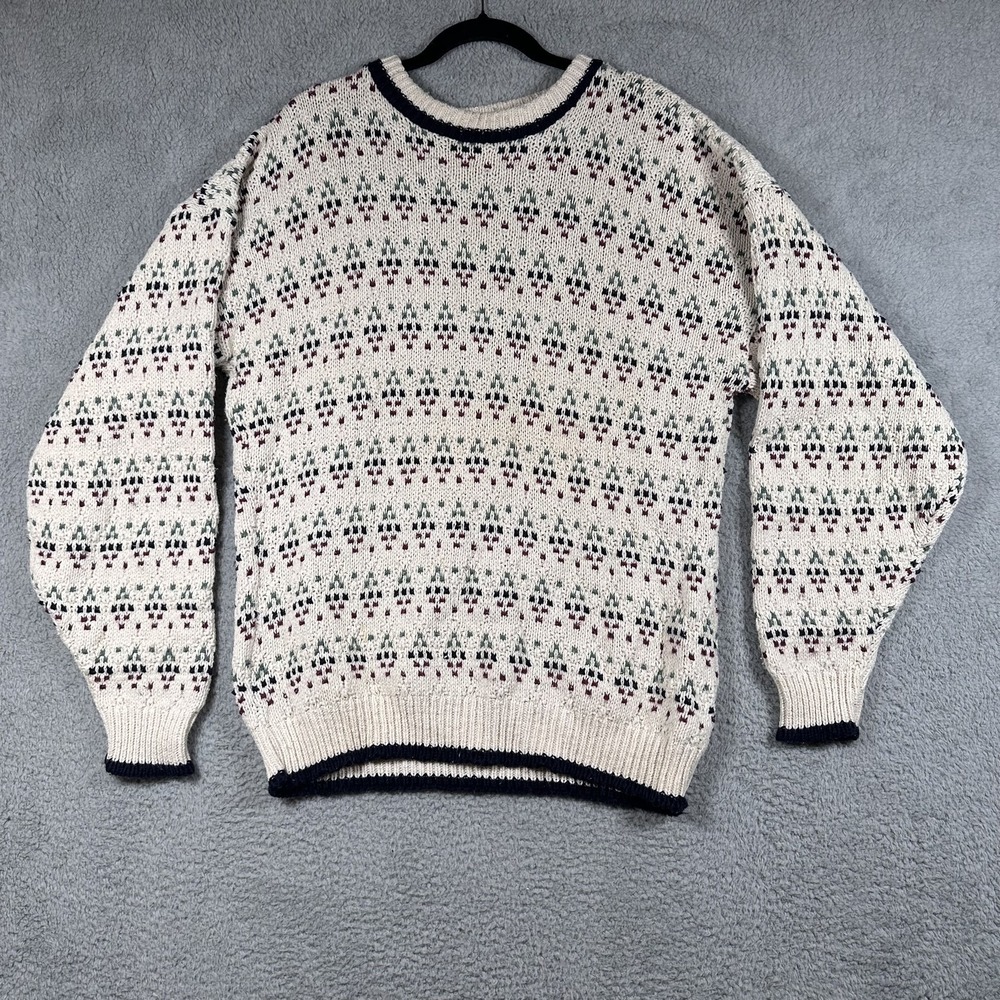 Vintage John Weitz Sweater Mens XL Cream Geometric Knit Pullover USA 90s Grandpa